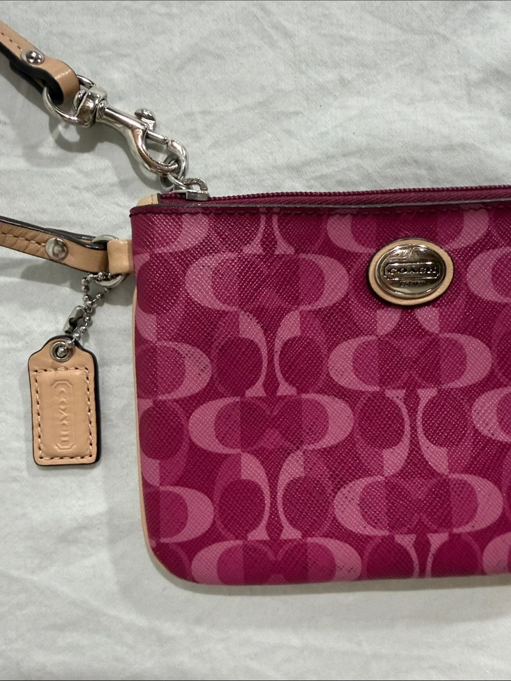 Coach Magenta Signature Wristlet with Leather Strap